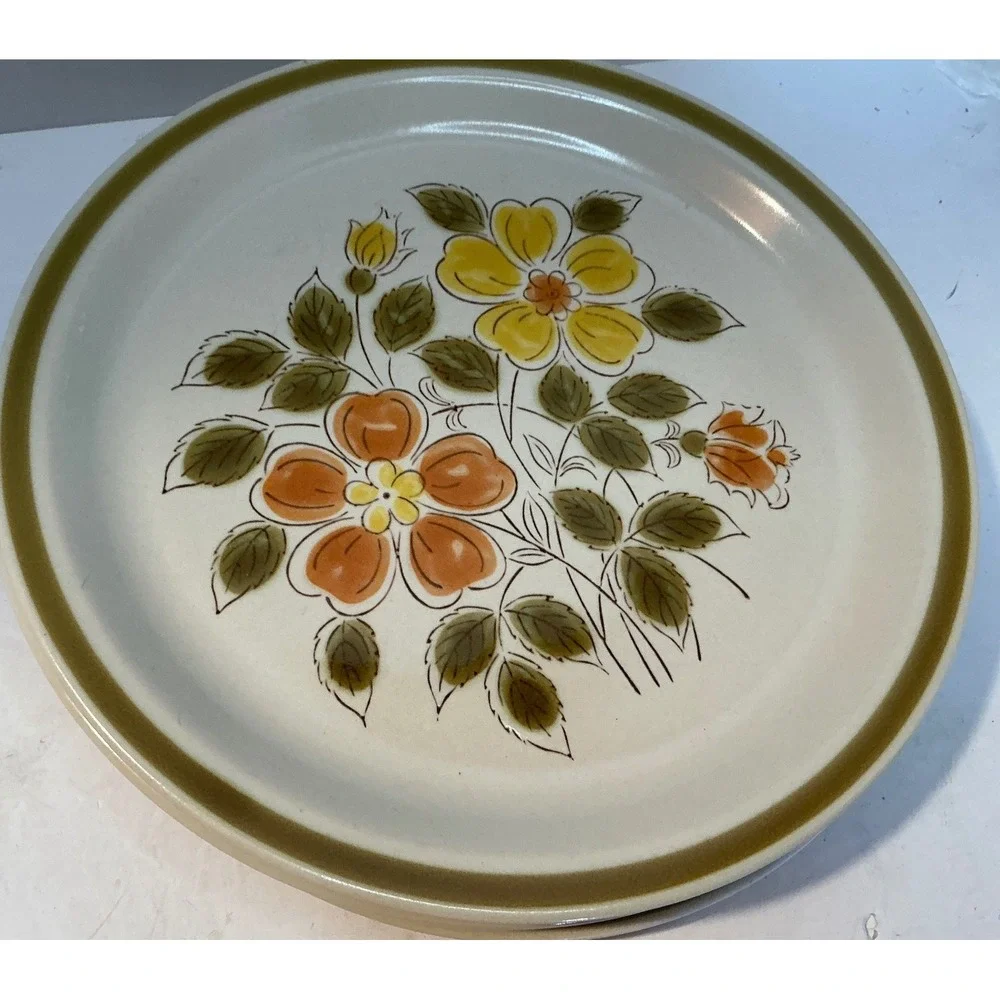 Wild Flower Vintage Stoneware Dinner Plates Set of 3‎ Floral Japan Retro 10.5